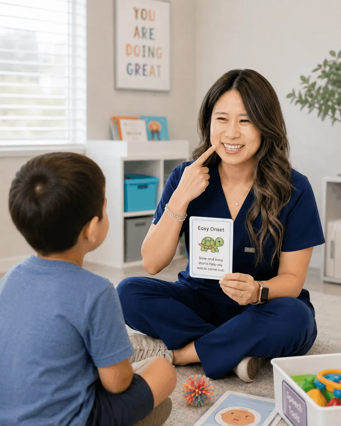 Child receiving stuttering & fluency therapy at Jars of Play