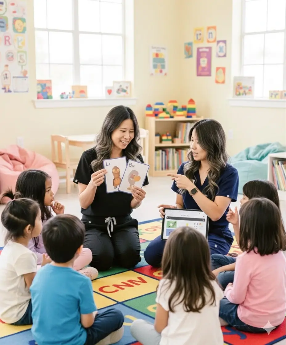 Tesia Choi and Daniela Ham giving a Speech Therapy session to Toddlers.